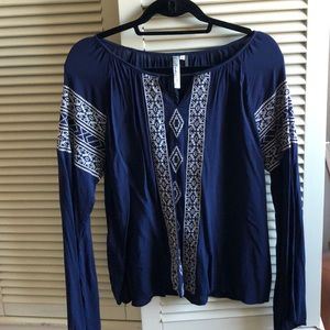 Navy blue embroidered top